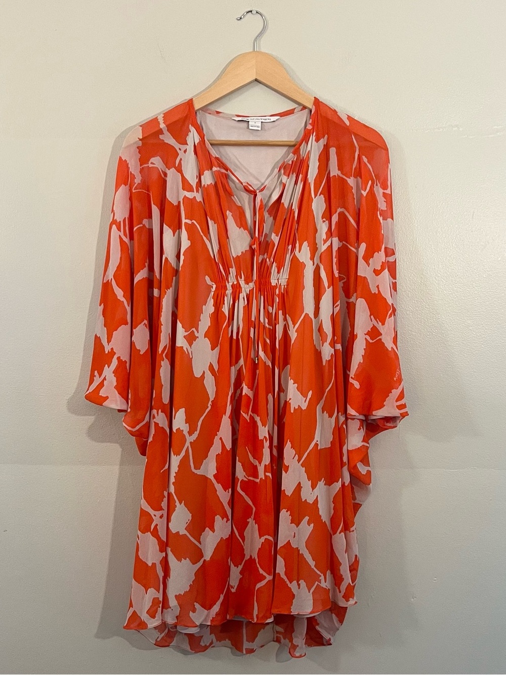 Diane von Furstenberg silk chiffon orange abstract batwing dress boho vacation